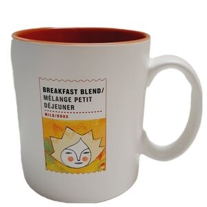 🍒 STARBUCKS Breakfast Blend 2010 White & Terracotta Orange Mug Coffee Cup